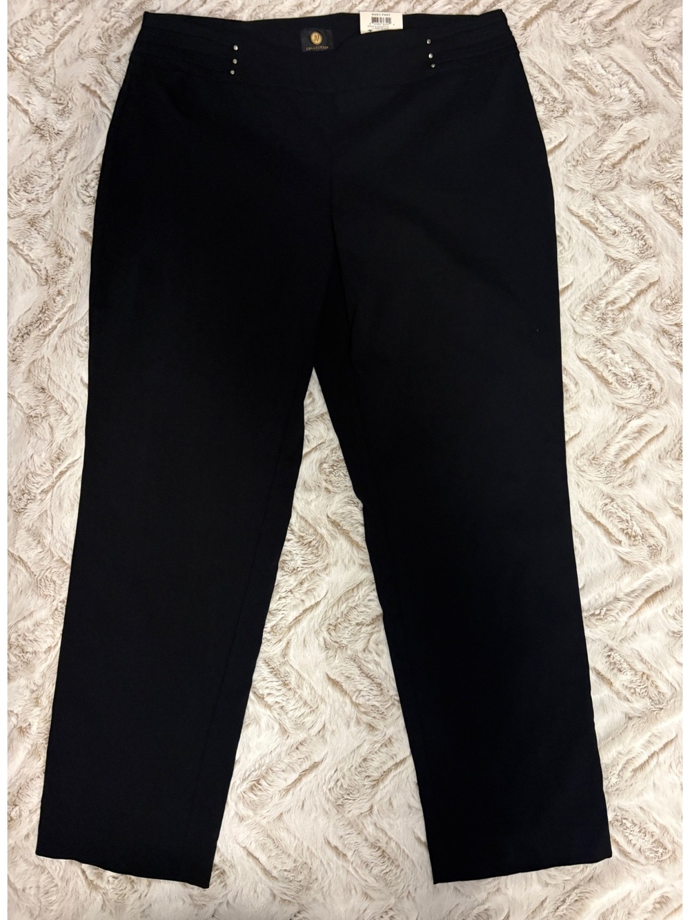 JM Collection Black Straight-Leg Ponte Pants with Subtle Studs